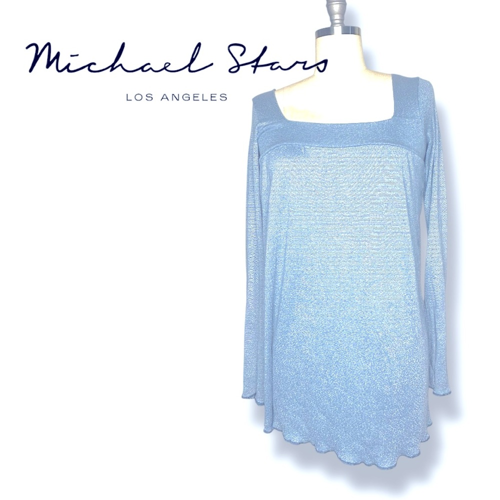 Michael Stars light blue shimmer square neck long sleeve tunic top/ dress OSFM